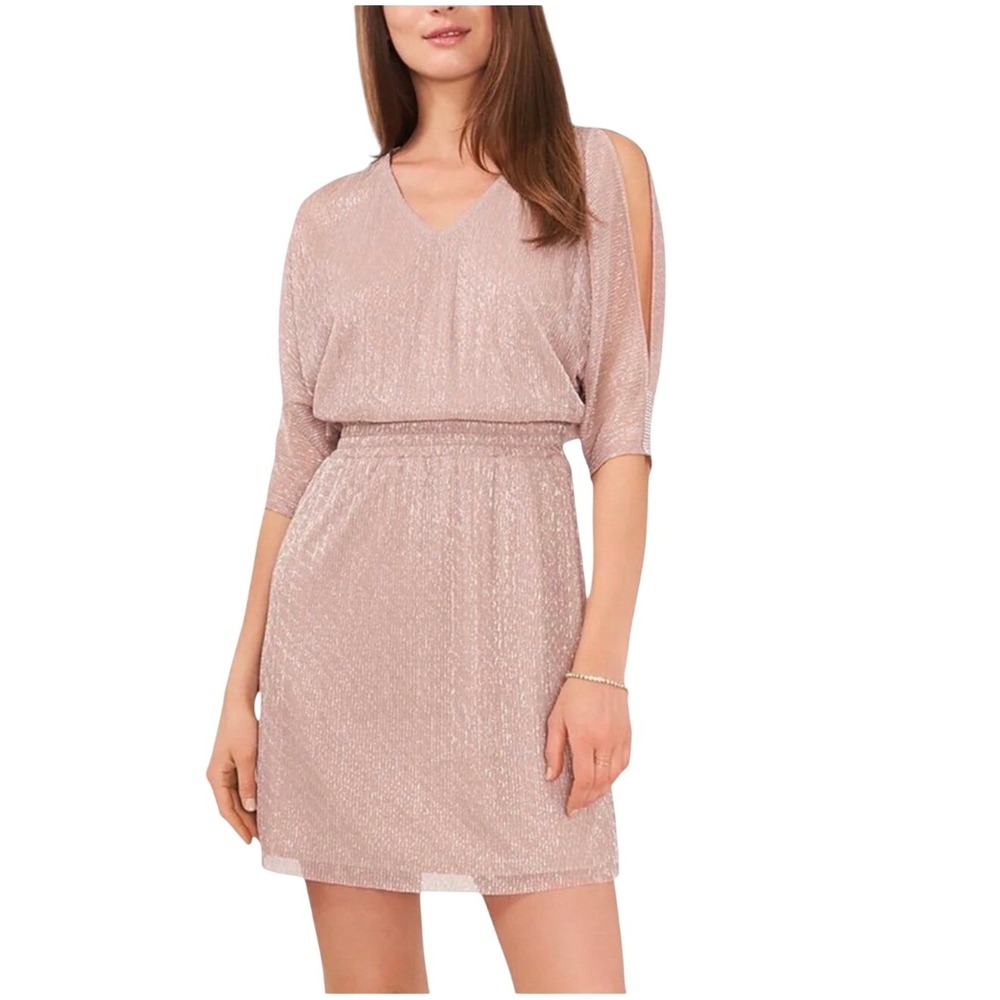 NWD MSK Champagne Gold Metallic Pleated Split Sleeve Cocktail Dress Sz XL Party